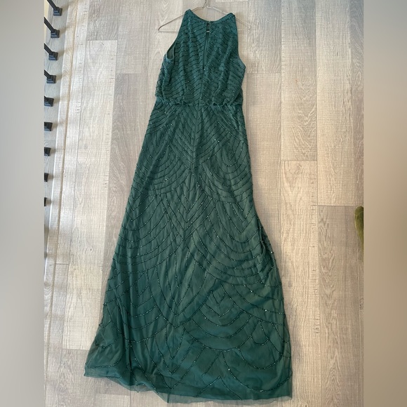 ART DECO BEADED BLOUSON DRESS WITH HALTER NECKLINE IN DUSTY EMERALD - Picture 2 of 4